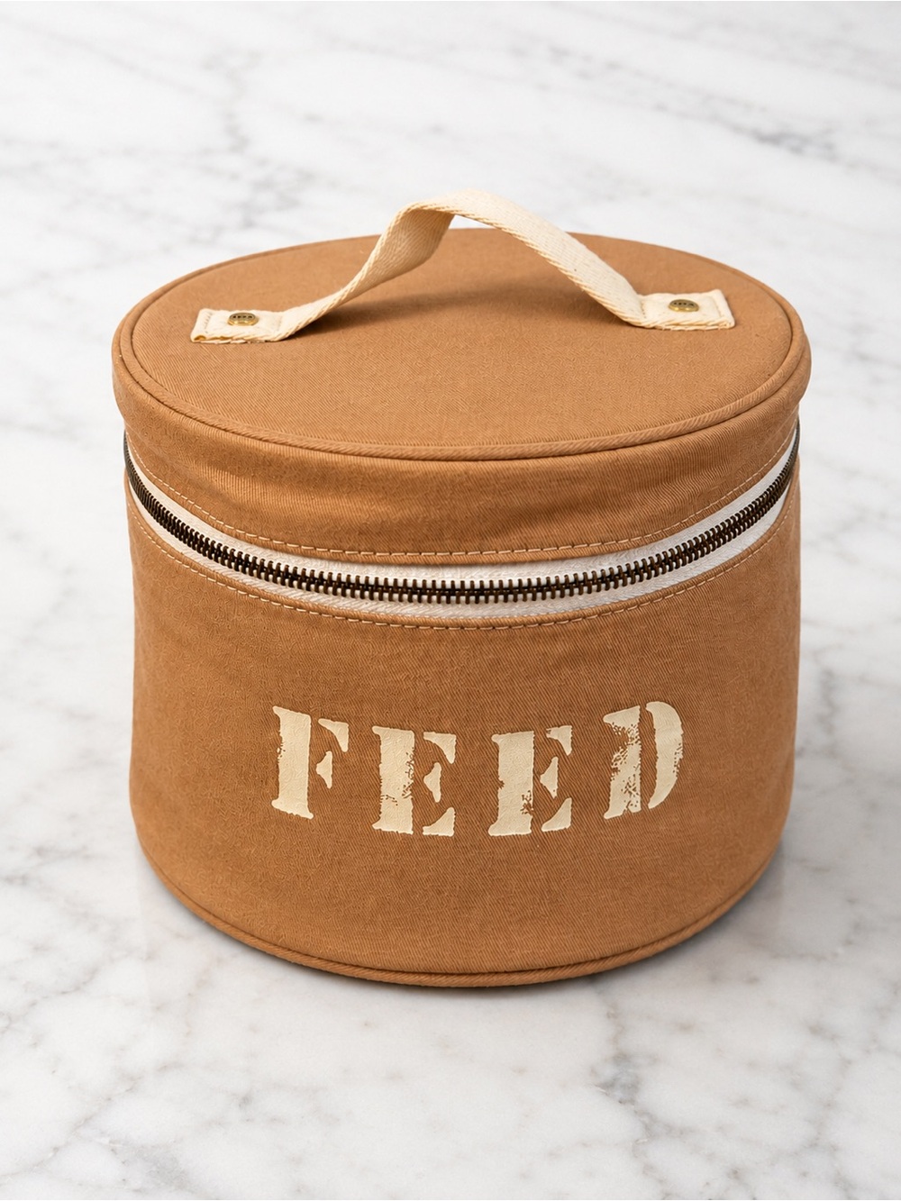 FEED Canvas Round Travel Cosmetic Case Makeup Bag Tan Sold Out